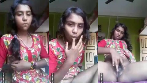 19;years old lusty girl fingering her thirsty pussy