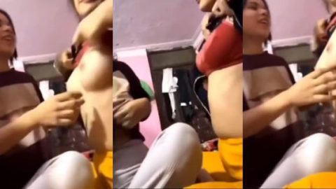 2 desi lesbian girls remove bra to show big tits for fun