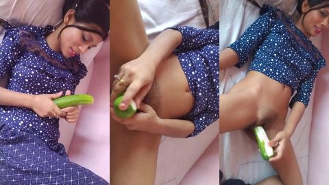Beautiful Lucknow girl satisfying and fucking her pussy with cucumber