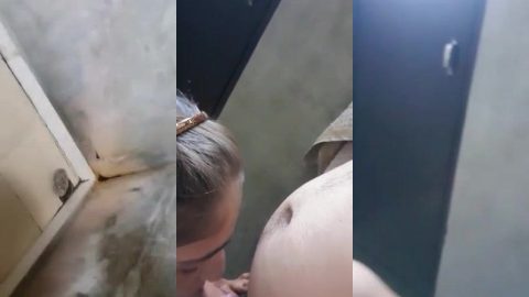 Beautiful newwed bride sucking hubby's cock and kissing in bathroom