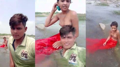 Bihari young village girl bathing nude outdoor with boyfriend