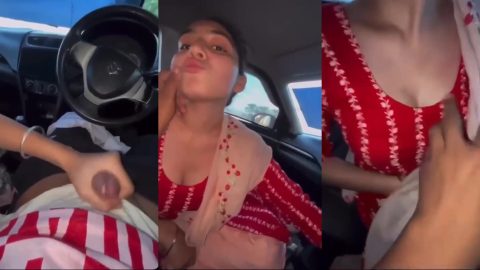Cute babe girl's leaked mms making bf cum in car with handjob