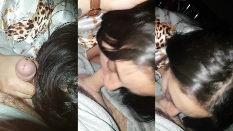 Cute married lady secretly giving blowjob to her young brother