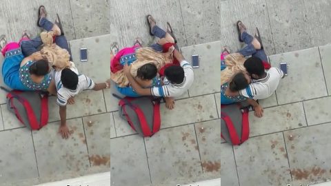 Desi college girl caught while secretly giving handjob to lover