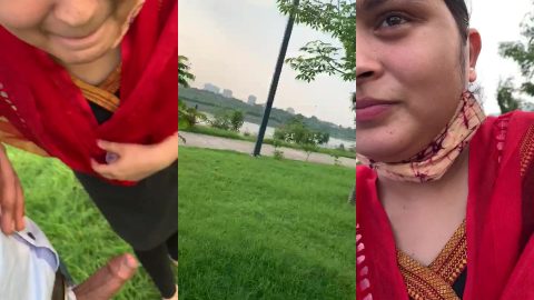 Desperate big cock lover gets blowjob from cute bhabhi in public park