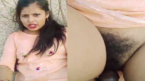 GF bushy pussy fucking outdoor sex on dry land