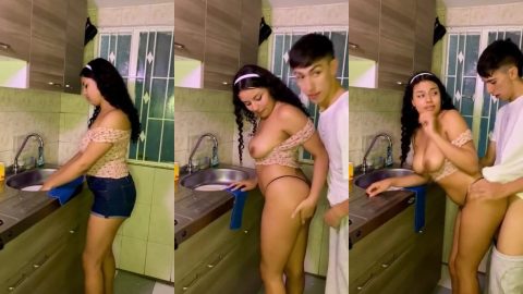 Hot foreigner step-brother and step-sister illicit sex in kitchen