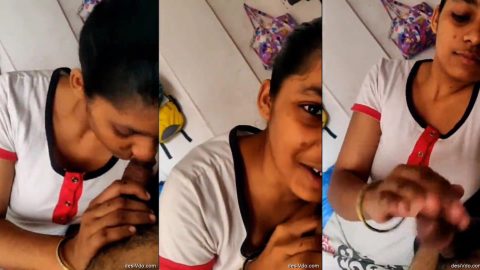 Indian college girl apply oil and massaging softly bf's thick cock