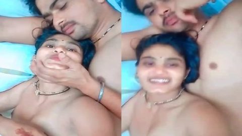 Indian couple foreplay with wife boob press