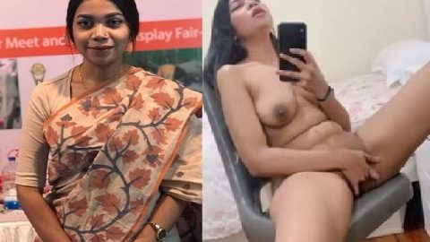 Indian girl fingering vaginal hole by sitting