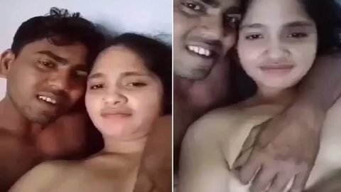Indian newly married wife boob press romance