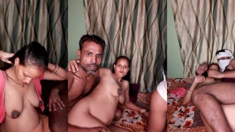 Indian sexy husband shared wife with stranger guy in spicy threesome sex