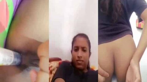 Cute Indian teen dildoing asshole on selfie cam