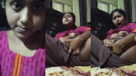 Indian village girl with big tits satisfying lust by fingering pussy roughly