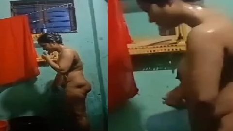 Indian wife nude bath caught by pervert husband