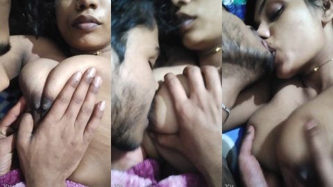Indore horny bf sucking big boobs of gf and kissing