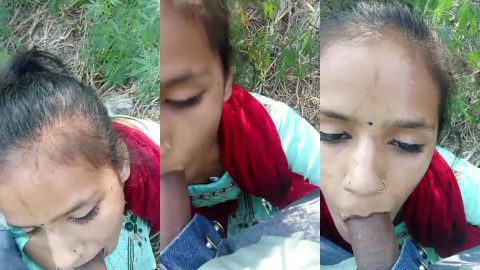 Innocent Punjabi village girl sucking lover's dick in outdoor
