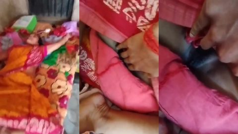 Lusty boy showing his sleeping mom's pussy mms video