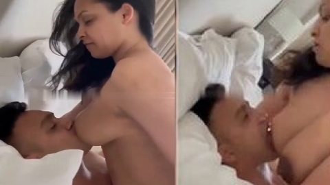 MILF feeding big boobs to her lover in hotel room