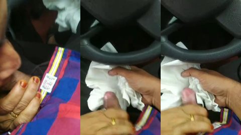 Malayali slut bhabhi sucking cab driver's cock in car