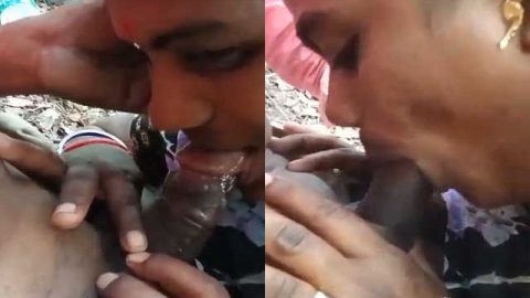 Marathi slut giving blowjob to customer in jungle