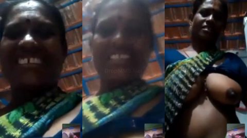 Mature Tamil village aunty showing huge boobs to husband on vc