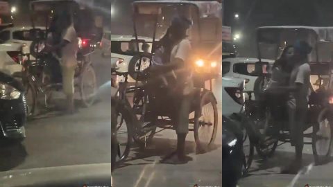 Mumbai slut girl giving handjob to rickshaw guy in public