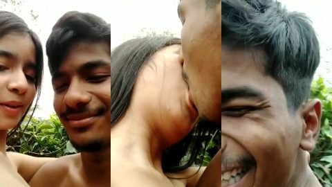 Nude young village lovers having quietly hot romance in forest