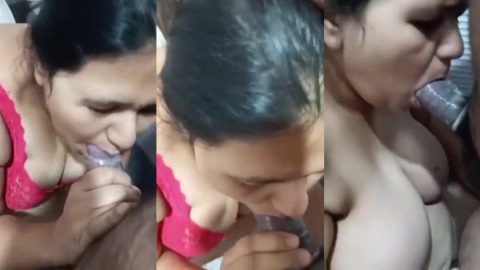 Pink bra milf bhabhi sucking condom warn cock of neighbour guy