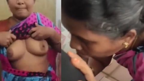 Tamil aunty lifts blouse and shows boobs before blowjob