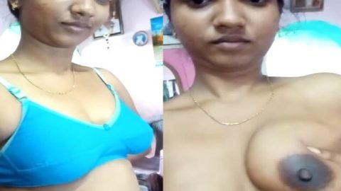 Tamil girl selfie boobs show with dark nipples