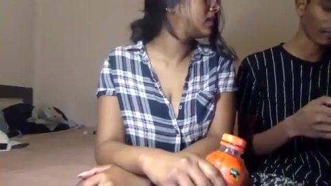 Two Indian brown girl threesome sex with mascular desi man