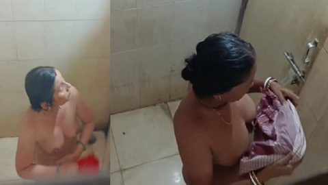 Aunt nude bath in bathroom caught from top angle