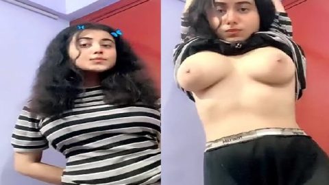 Beautiful girl stripping tops and showing milky boobs