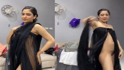 Black transparent dress GF hairy pussy viral show