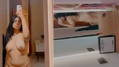 Bubbly girlfriend nude admiring big boobs and ass