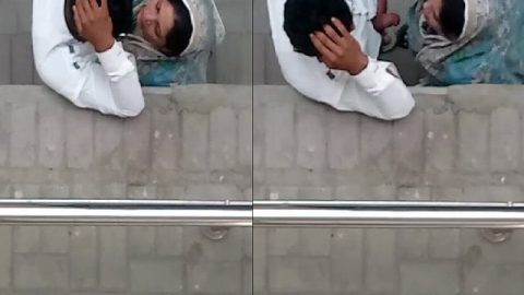 Busty MILF outdoor blowjob on hidden cam sex