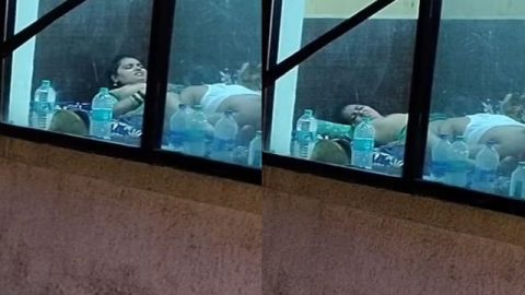 Caught through the window in hotel with bhabhi pussy lick