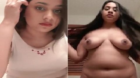 Chubby girl naked showing big boobs and bald pussy