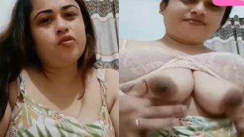 Chubby lady dancing and showing nude long boobs