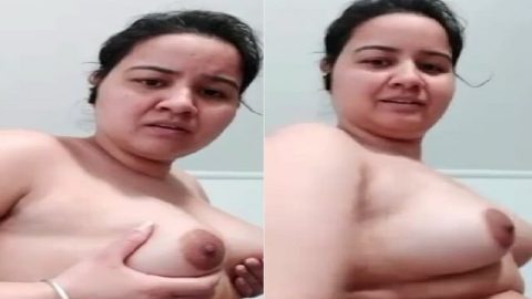Cute MILF boob show on video call to boyfriend