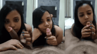 Cute Desi Girl Laying Flat Deep Eyes Licks Cock