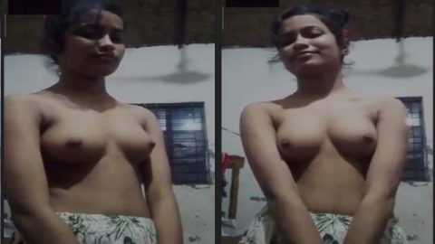 Cute shy girl showing her boobs on video call