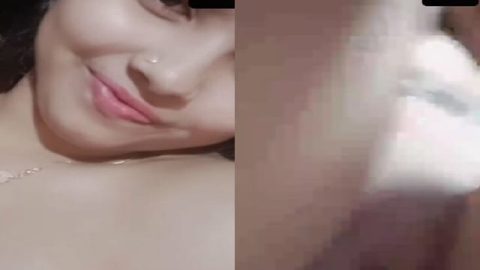 Cute smiling face girl naked on video call to lover
