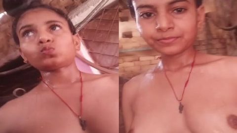 Cute village girl nude bath wet body showing