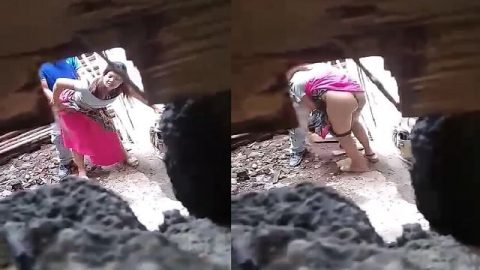Desi lover standing outdoor hidden cam sex