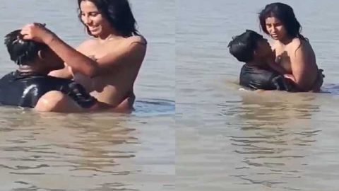 Fucking Desi Randi sitting on shallow river bed