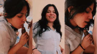 Beautiful Girl Belt Around Neck Blowjob