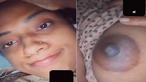 Girlfriend cute boobs showing on video call at night