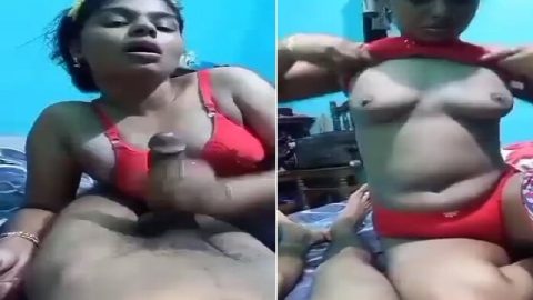 Girlfriend giving blowjob and handjob to lover